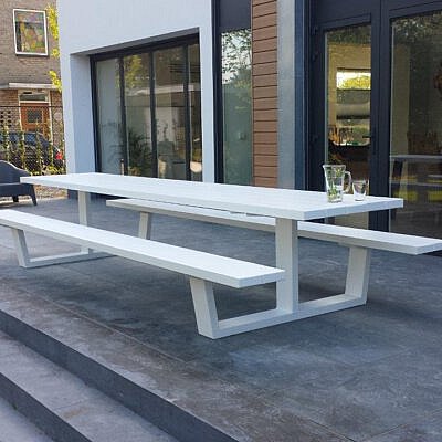 Dé picknicktafel de luxe 400 witte picknicktafel 4 mtr